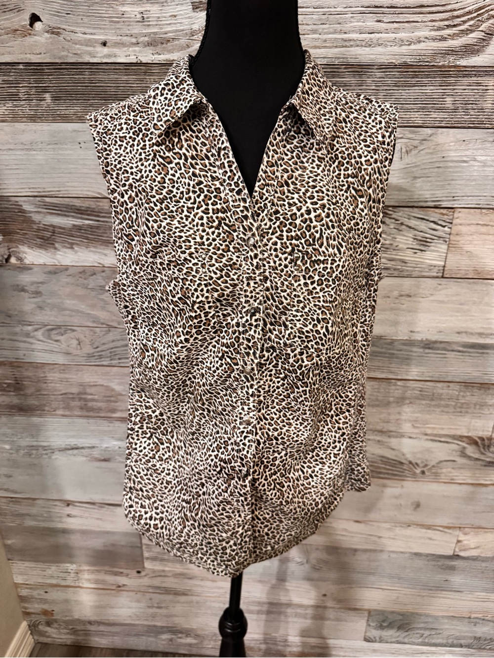 NWT Sleeveless Leopard Print Blouse - Brown/Black